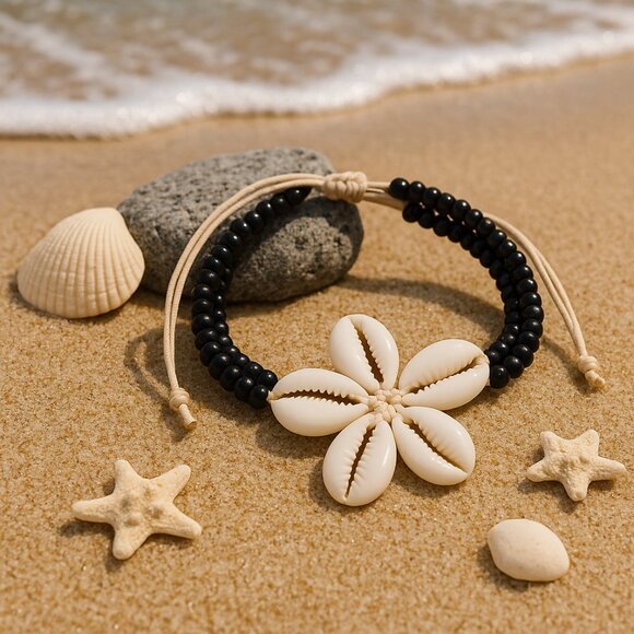 ๐๏ธHandcrafted Shell Flower ๐ธ Adjustable Beaded Anklet | Natural Seashell Beach - Picture 6 of 10